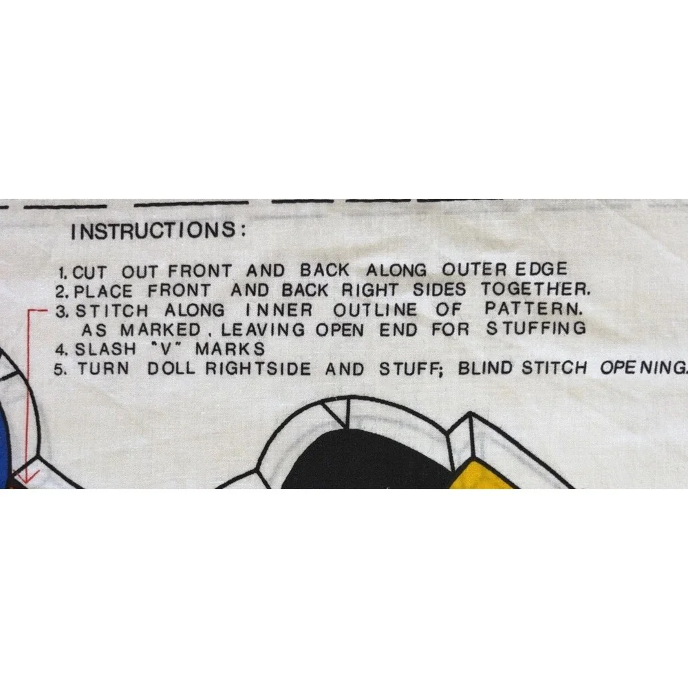 Vintage Mickey Mouse Fabric Panel Walt Disney Cut Sew Pillow Doll Yellow Red Blu